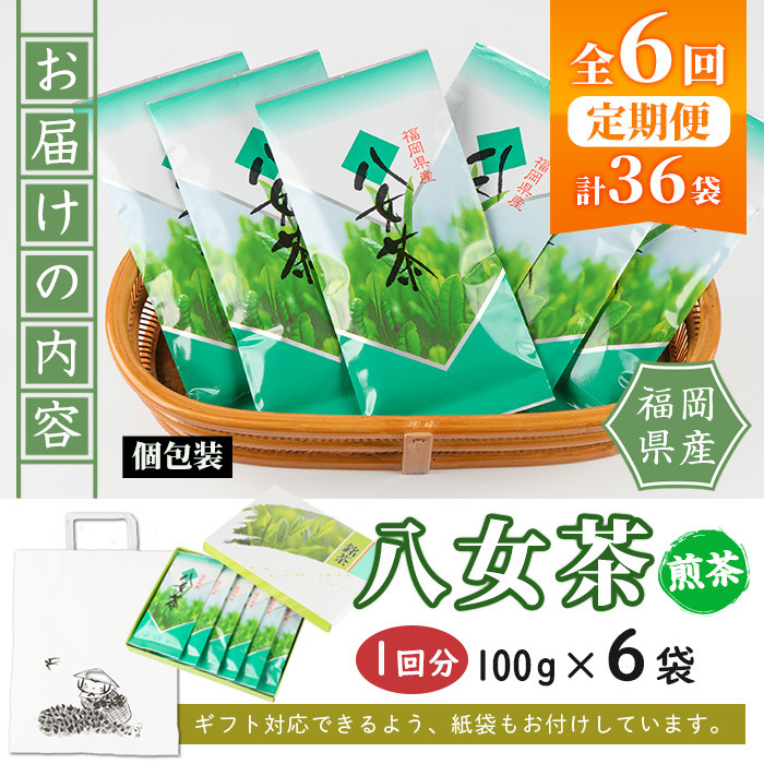 ＜定期便・全6回(連続)＞八女茶セット(総量3.6kg・約600g×6回)緑茶 煎茶 茶葉 小分け 常温 常温保存【ksg0634】【お茶の星陽園】