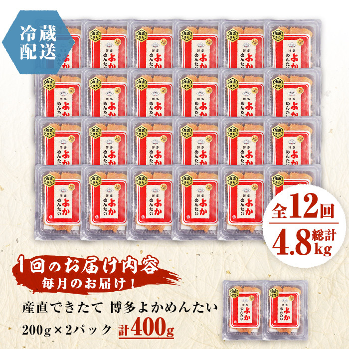 ＜定期便・全12回(連続)＞＜訳あり・切子＞無冷凍 辛子明太子(総量4.8kg・約400g×12回)めんたいこ 切れ子 小分け 冷蔵 福岡 海鮮 お土産＜離島配送不可＞【ksg1174】【富八商店】