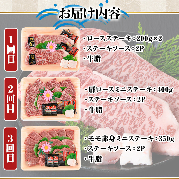 【ksg1360】＜定期便・全3回(連続)＞博多和牛A5～A4 ステーキ食べ比べセット ロース・肩ロース・モモ赤身(総量1.15kg) 牛肉 黒毛和牛 国産 霜降り 1キロ 1kg 化粧箱 贈答 ギフト プレゼント ＜離島配送不可＞【マル五】