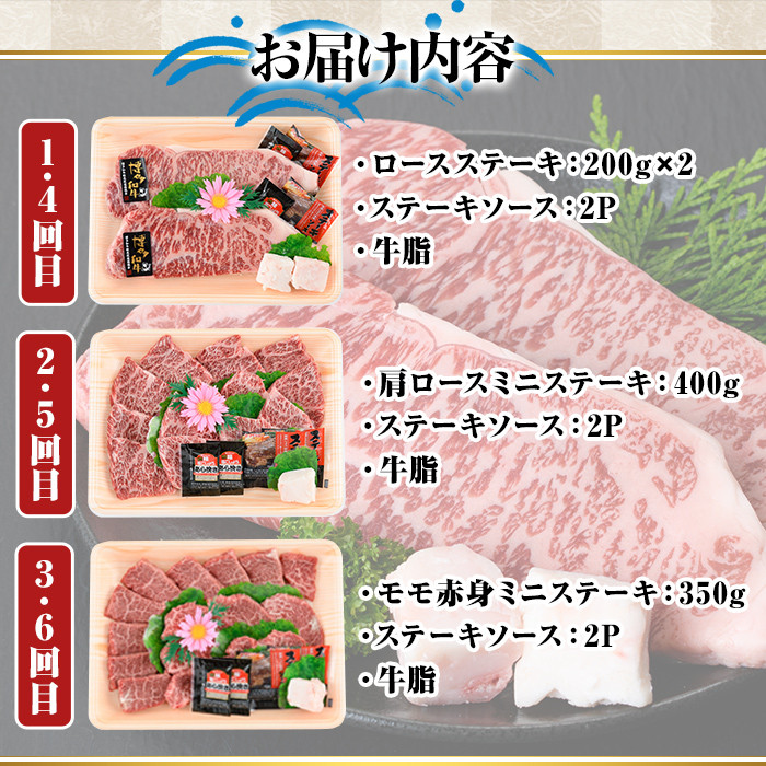 【ksg1361】＜定期便・全6回(連続)＞博多和牛A5～A4 ステーキ食べ比べセット ロース・肩ロース・モモ赤身(総量2.3kg) 牛肉 黒毛和牛 国産 霜降り 2キロ 2kg 化粧箱 贈答 ギフト プレゼント ＜離島配送不可＞【マル五】