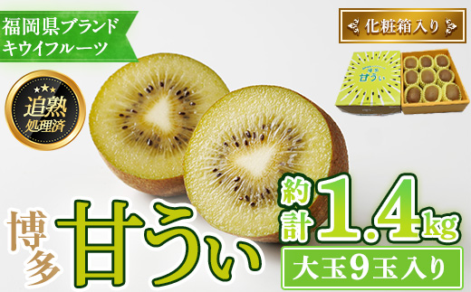 ＜先行予約受付中！2026年11月上旬～11月下旬に順次発送予定＞福岡県ブランド キウイフルーツ 博多 甘うぃ 化粧箱入り (約計1.4kg：大玉9玉) キュウイ あまうぃ フルーツ 果物 くだもの 化粧箱＜離島配送不可＞【ksg1752】【農産物直売所ほたるの里】