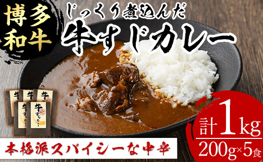 博多和牛 牛すじカレー(計1kg・200g×5食)カレー 博多和牛 牛肉 黒毛和牛 牛すじ 国産 レトルト レトルトカレー 中辛 常温 常温保存＜離島配送不可＞【ksg1387】【マル五】