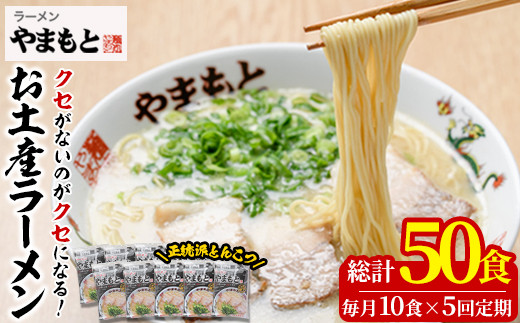 ＜定期便・全5回(連続)＞お土産ラーメン 豚骨ラーメン(総量50食・10食×5回)とんこつ 豚骨 福岡 筑前ラーメン 常温 常温保存 定期便【ksg1440】【ラーメンやまもと春日本店】