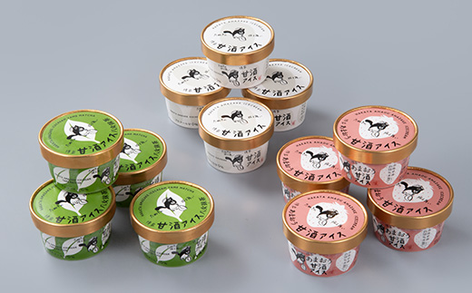 博多甘酒アイスたぬきの振る舞い　プレーン85ml、あまおう85ml、八女抹茶85ml　各4個【配送不可地域：離島】