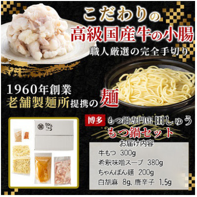 【毎月定期便】【博多もつ鍋専門店　田しゅう】高級国産牛小腸使用　もつ鍋セット味噌味2～3人前全12回【配送不可地域：離島】