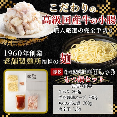 【毎月定期便】【博多もつ鍋専門店　田しゅう】高級国産牛小腸使用　もつ鍋　醤油味　2～3人前全12回【配送不可地域：離島】