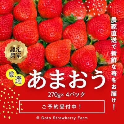 【先行予約】福岡県産あまおう 約270g×4パック【配送不可地域：離島】