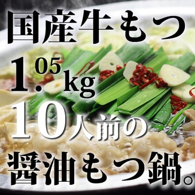国産牛もつ1kgオーバー!九州醤油もつ鍋10人前[牛もつ1.05kg/九州醤油スープ付]【配送不可地域：離島】