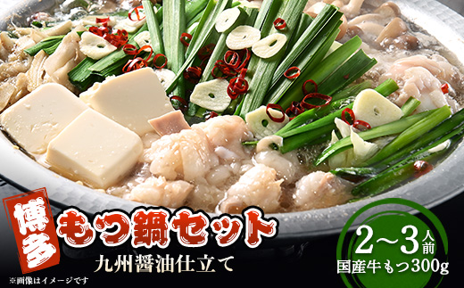 博多もつ鍋セット(九州醤油仕立て)2～3人前　国産牛もつ300g【配送不可地域：離島】