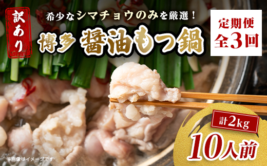 【毎月定期便】訳あり!博多醤油もつ鍋　10人前(2人前×5セット)全3回【配送不可地域：離島】