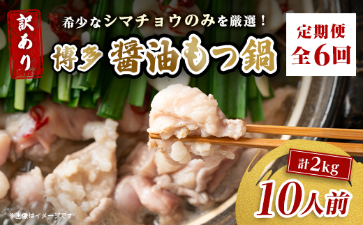 【毎月定期便】訳あり!博多醤油もつ鍋　10人前(2人前×5セット)全6回【配送不可地域：離島】