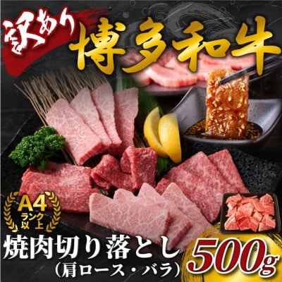 【毎月定期便】訳あり!【A4～A5】博多和牛焼肉切り落とし(肩ロース・バラ)　500g全6回【配送不可地域：離島】