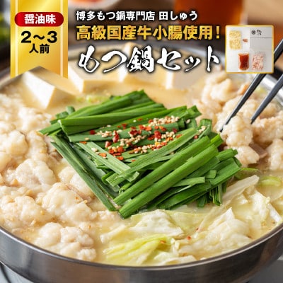 【毎月定期便】【博多もつ鍋専門店　田しゅう】高級国産牛小腸使用　もつ鍋　醤油味　2～3人前全12回【配送不可地域：離島】