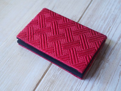 博多織 名刺入れ 格子柄・赤色【数寄屋】_KA1237