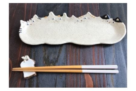 4猫姉妹の長皿~2枚セット~【716】_KA0406