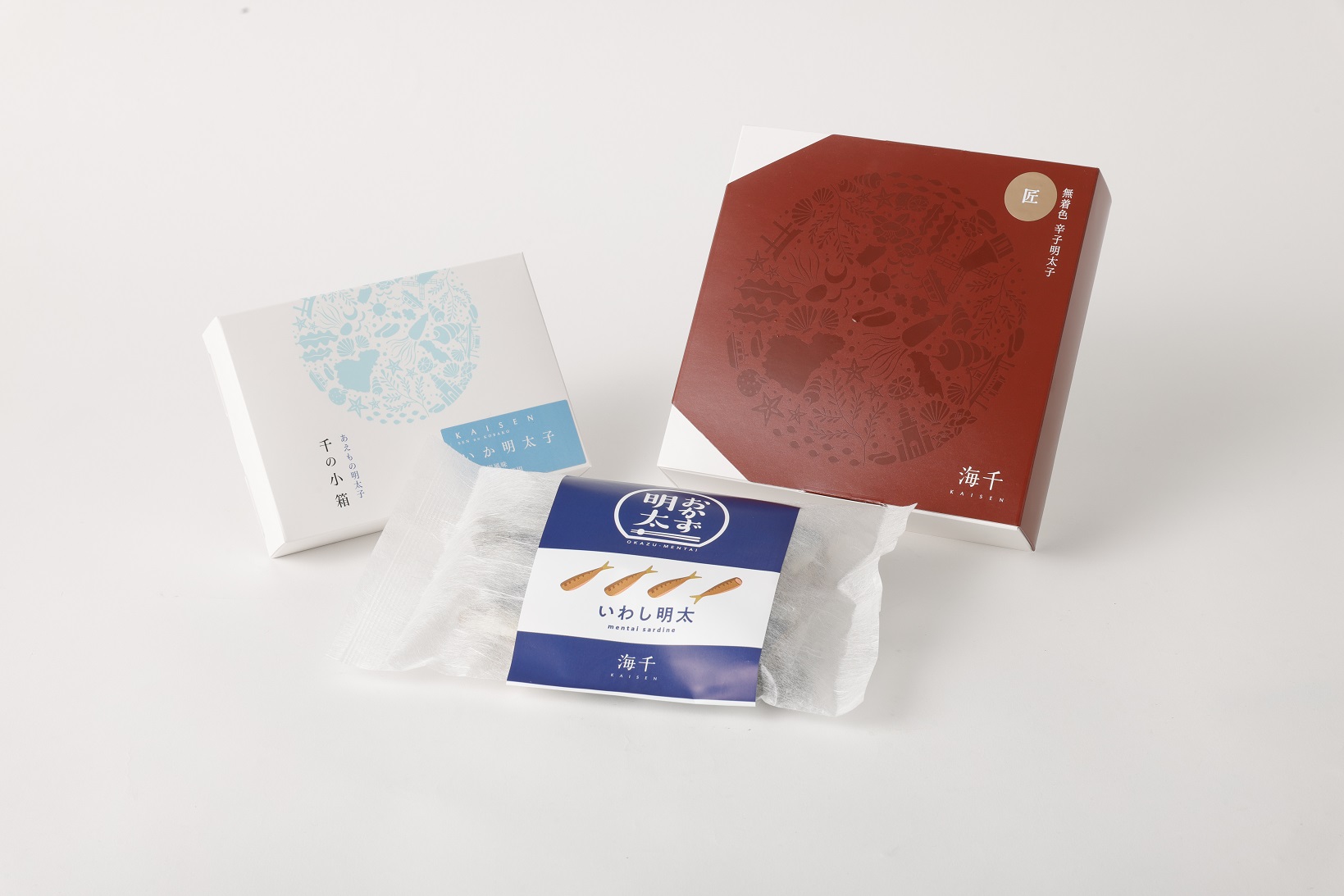 うまかもんセット（樽入り無着色辛子明太子「匠」・いか明太子・いわし明太子）【海千】_HA0345