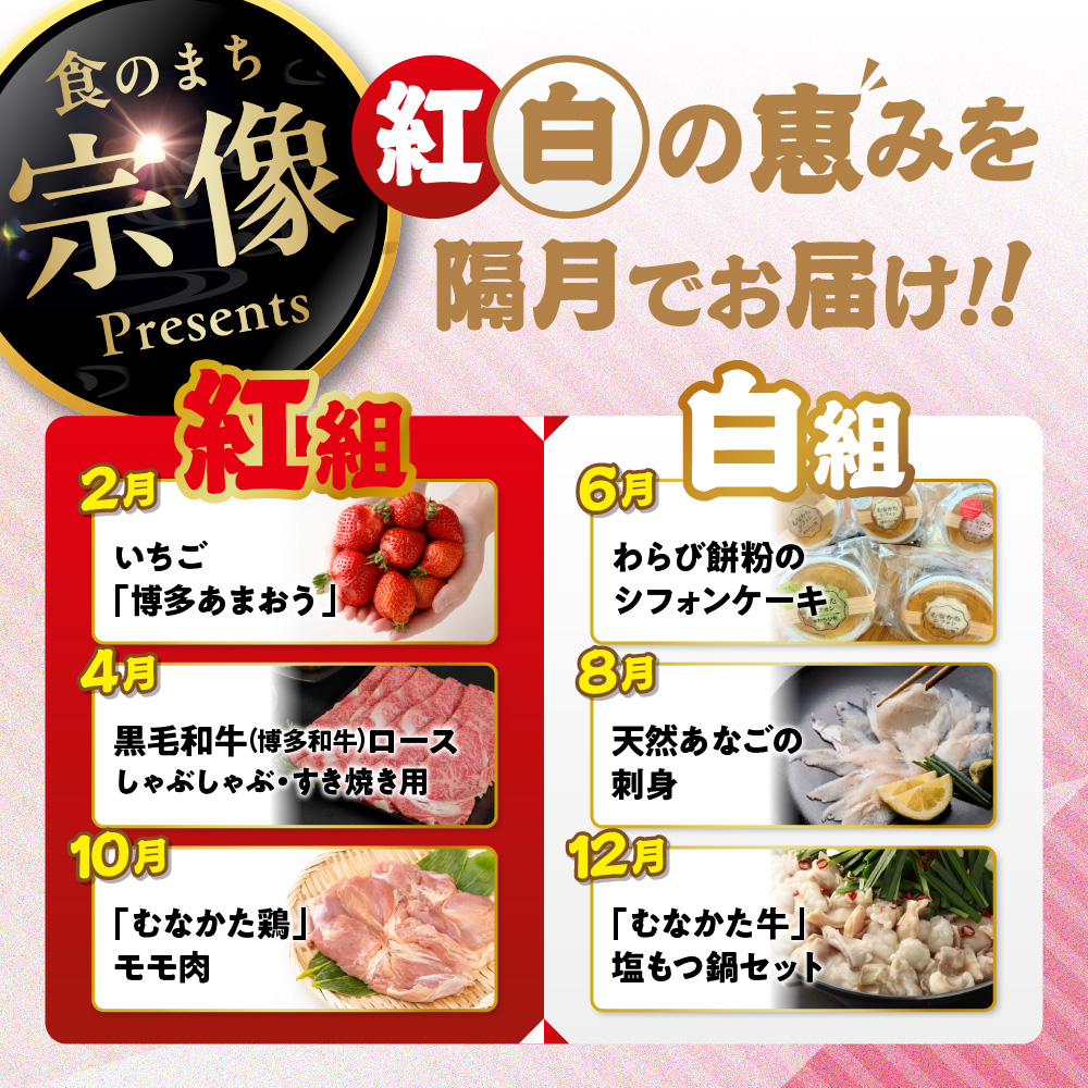 【年6回／偶数月お届け】むなかたの魅力をたっぷりお届け!むなかた紅白定期便_HB0201