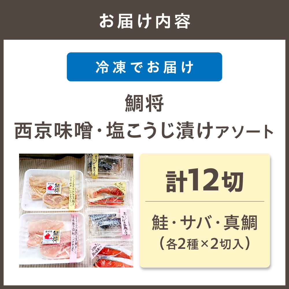 【道の駅むなかた】鯛将 西京味噌・塩こうじ漬けアソートセット（鮭・サバ・真鯛／各2種×2切入）_HA1507