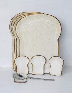 食パンの皿　ラージサイズ　4枚セット+箸置き4個セット【716】_KA0973