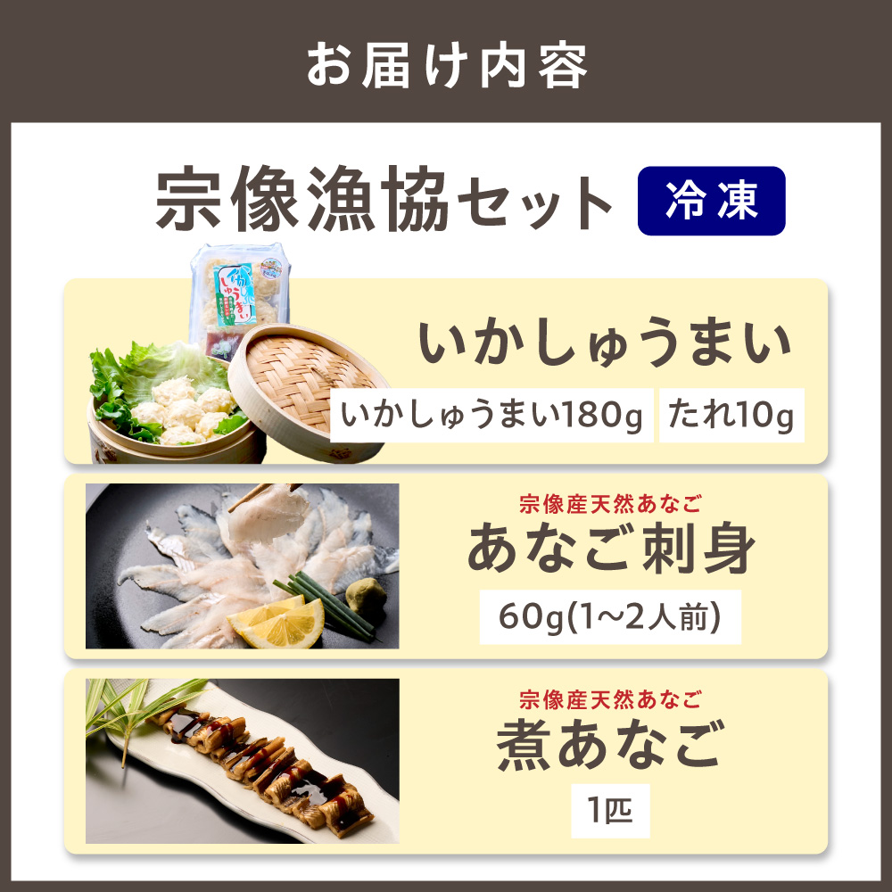 宗像漁協セット（いかしゅうまい、あなご刺身、煮あなご）【宗像漁協】_HA1519
