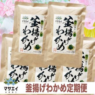 【定期便/年６回/奇数月お届け】釜揚げ塩蔵わかめ（120g×5パック）【マサエイ水産加工】_KB0097