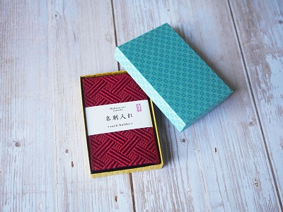 博多織 名刺入れ 格子柄・赤色【数寄屋】_KA1237