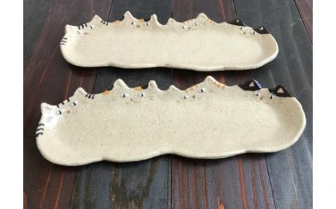 4猫姉妹の長皿~2枚セット~【716】_KA0406