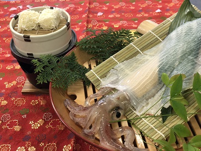 御宿はなわらび　鐘崎のやりいか活造り(1杯)、いかしゅうまい8ヶ入_KA1012