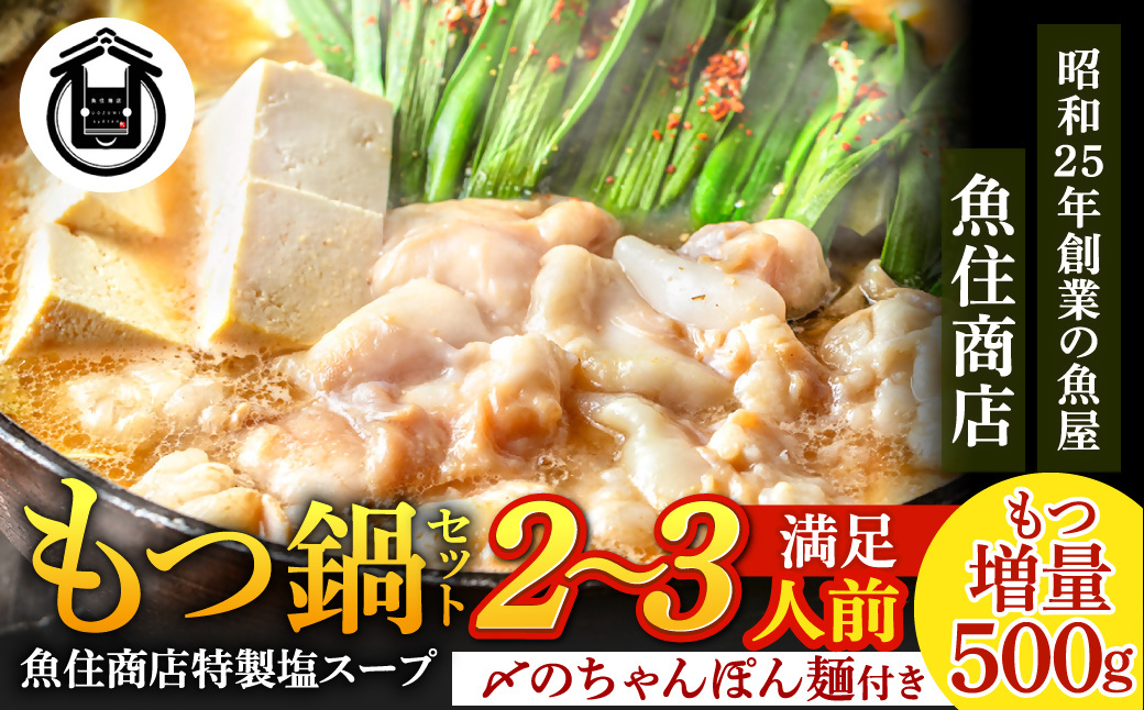 もつ増量500g 特製 塩もつ鍋 セット（2～3人前セット）【魚住商店】_HA1565