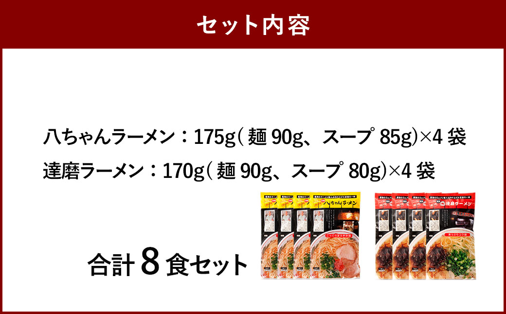 八ちゃんラーメン、達磨ラーメンセット各4食 計8食