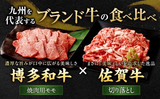 博多和牛 焼肉用 （モモ） 500g ＋ 佐賀牛 切り落とし 400g 計900g（計2パック） 牛 和牛 牛肉 お肉 肉 にく もも肉 切落し 赤身 肩肉 バラ肉 冷凍