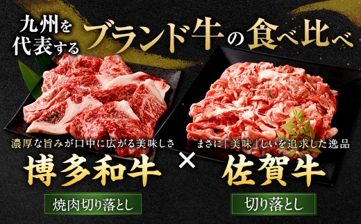 博多和牛 焼肉切り落とし 500g×2P ＋ 佐賀牛 切り落とし 400g×2P 計1.8kg（計4パック） 牛 和牛 牛肉 お肉 肉 にく 切落し 赤身 肩肉 バラ肉 冷凍