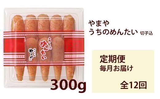 【定期便 年12回】 やまや うちのめんたい 切子 (辛子明太子) 込 300g