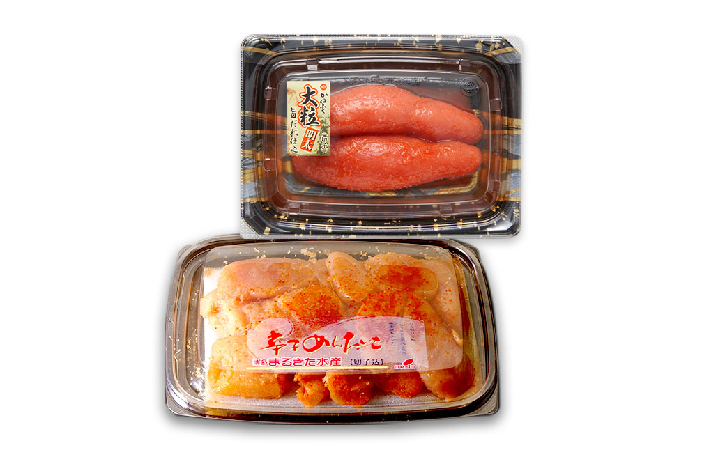 辛子明太子 味くらべセット 380g (かねふく 上切 130g×1パック、まるきた水産 並切 250g×1パック)
