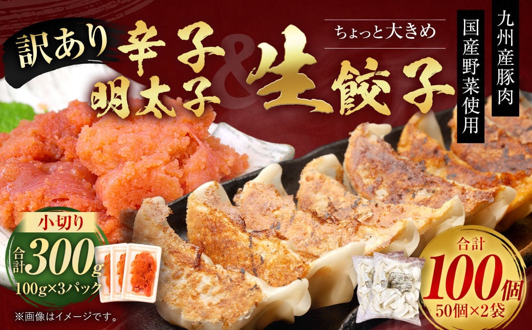 訳あり！ちょっと大きめ 国産 生餃子 (ラー麦使用) 100個 2kg ＆ 辛子明太子 小切り 300g セット ぎょうざ ギョウザ めんたいこ 冷凍
