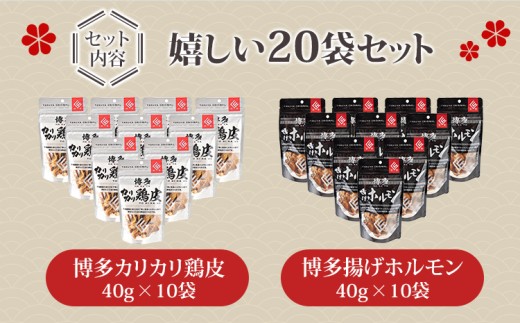  博多カリカリ鶏皮・揚げホルモン　合計20袋（各10袋）