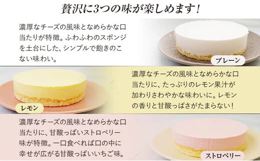 レアチーズケーキセット（プレーン+レモン+ストロベリー）