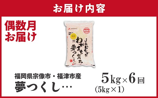 【米定期便】【年6回偶数月】【2026年2月発送開始】JAよりお届け！福岡県ブランド米「夢つくし」 5kg（5kg×1袋）×6回 計30kg[G5042b]