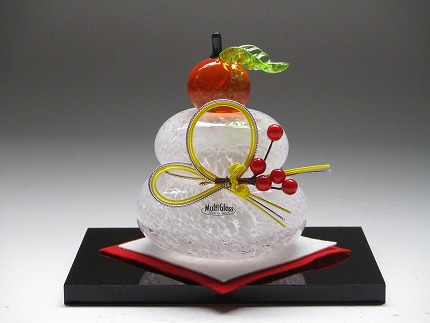 ガラス置物＜鏡餅（小）＞　◆マルティグラス[F0537]