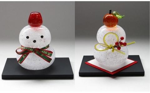 マルティグラス　ガラス置物　雪っこ＆鏡餅っこＳＥＧ-009[A2112]