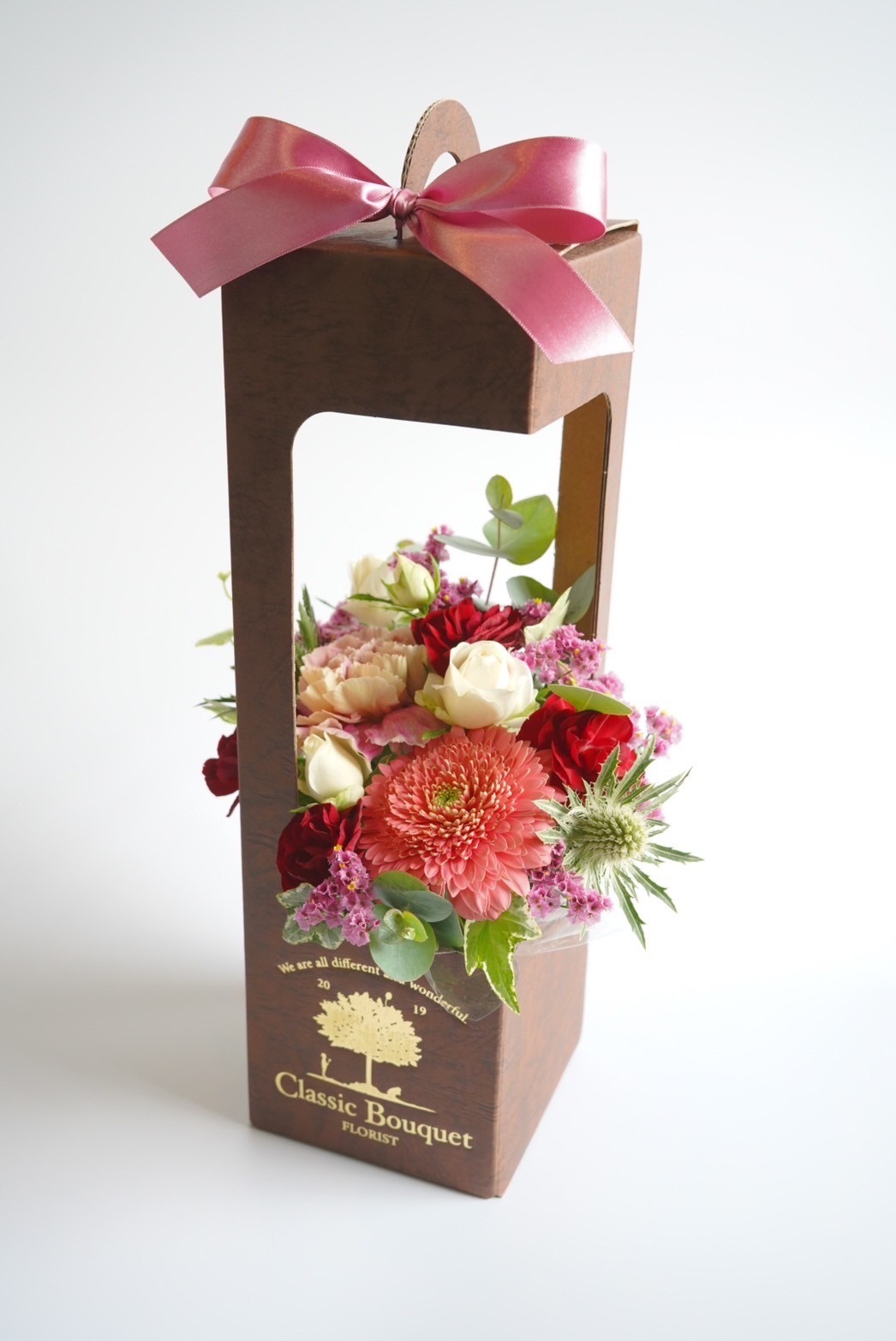 ハコランタンアレンジメント（ピンク）【FLORIST Classic Bouquet】[G4643]