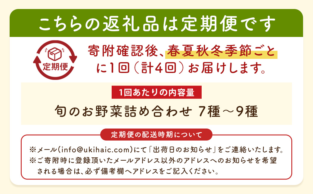 【季節定期便】UIC 名水うきはの無農薬減農薬お野菜セット (季節ごとに1箱×4回=年4回)