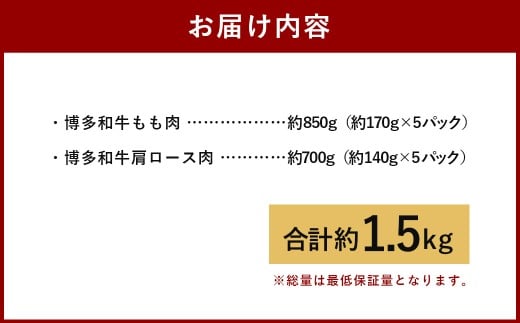 A4ランク 博多和牛 焼肉用肩ロース＆すき焼き用もも肉 食べくらべセット（計約1500g）