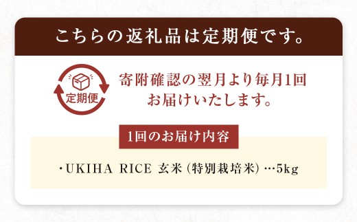 【12ヶ月定期便】みずほファーム UKIHA RICE (玄米5kg×12ヶ月)  【特別栽培米】【2025年11月より順次発送予定】 米 ヒノヒカリ  玄米 お米 ご飯 うきは市
