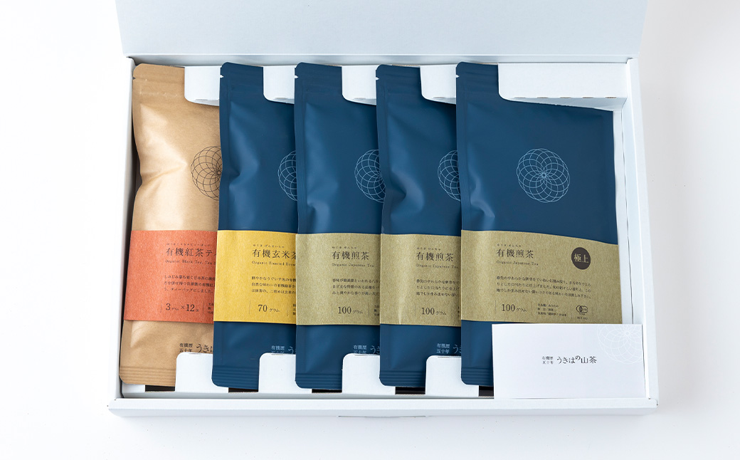 新川製茶 うきはの山茶 オーガニックティー (箱入り) 有機JAS認定 (極上煎茶・紅茶ティーバック・特上煎茶・抹茶入玄米茶) 計406g お茶 茶 茶葉 煎茶 緑茶 紅茶 ティーバック 抹茶入 玄米茶 セット 福岡県 うきは市