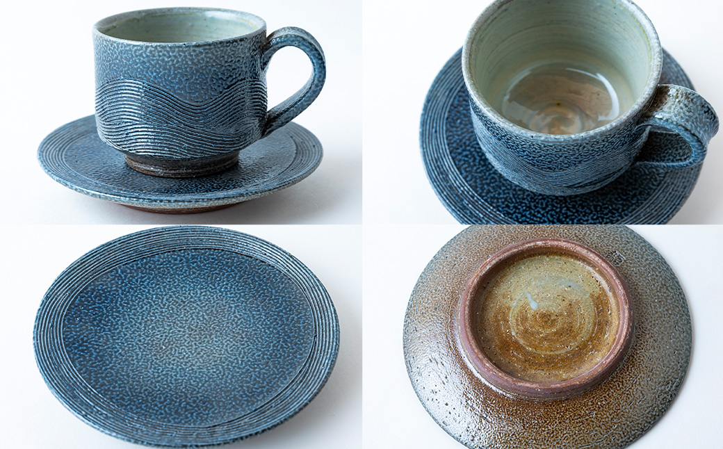 丸田窯 塩釉波文様 珈琲碗皿