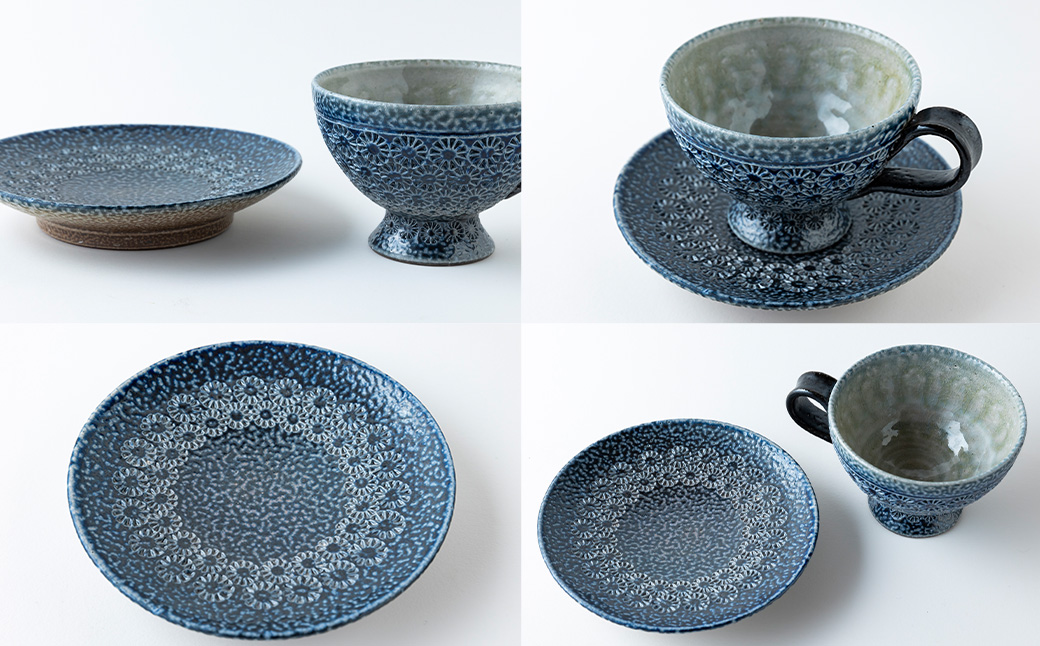 丸田窯 塩釉花文様 紅茶碗皿