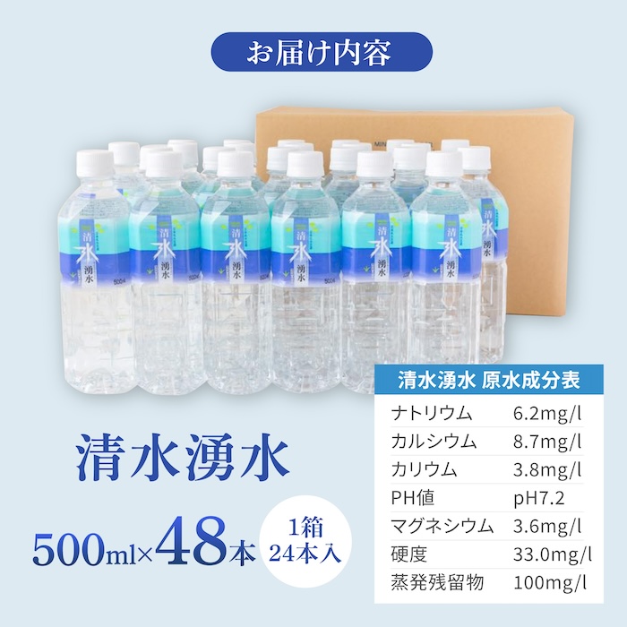 【赤ちゃんも安心して飲める】清水湧水 軟水 500ml 計48本 非加熱殺菌 ミネラルウォーター【株式会社清水】天然水の風味を損なわないよう非加熱殺菌 天然水 水 軟水 ペットボトル 500 500ml