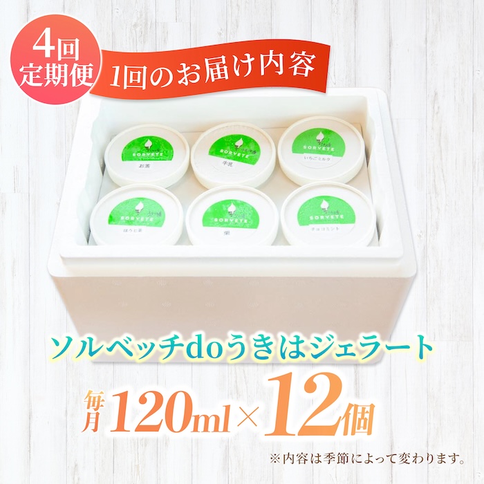 【年4回定期便】果樹園が作る 素材の味を楽しめる 旬のジェラート 120ml×12個セット【ソルベッチdoうきは】着色料不使用 ノンホモ牛乳使用 ジェラート アイス 旬 スイーツ 詰め合わせ セット シャーベット ミルク フルーツ デザート 定期便