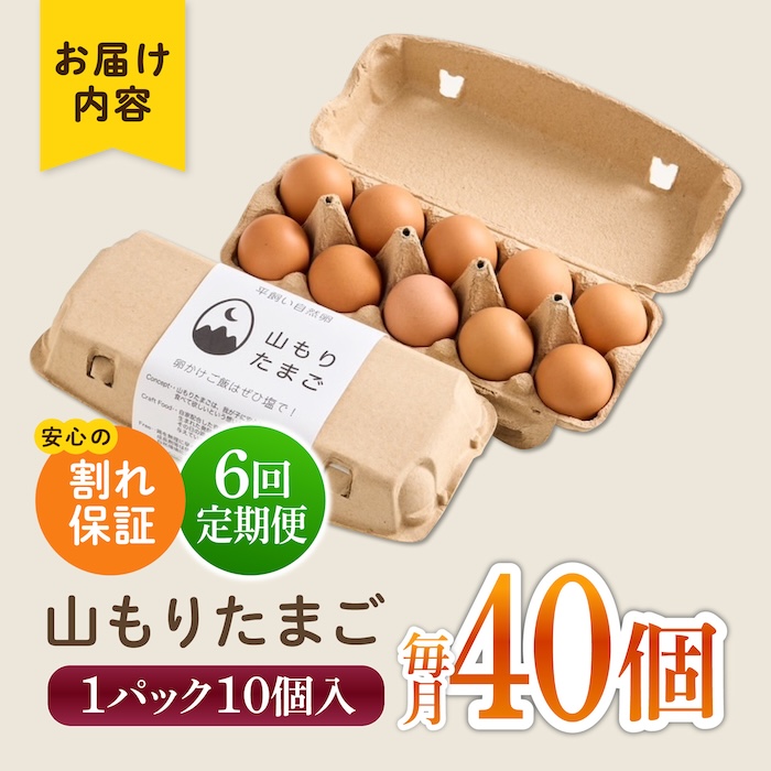 【6ヶ月定期便】平飼い 山もりたまご 40個 安心安全 おいしさに感動 たまご 卵 高級卵 平飼い 安心安全 飼料にこだわり 成長剤 ホルモン剤 添加物不使用 6回定期便